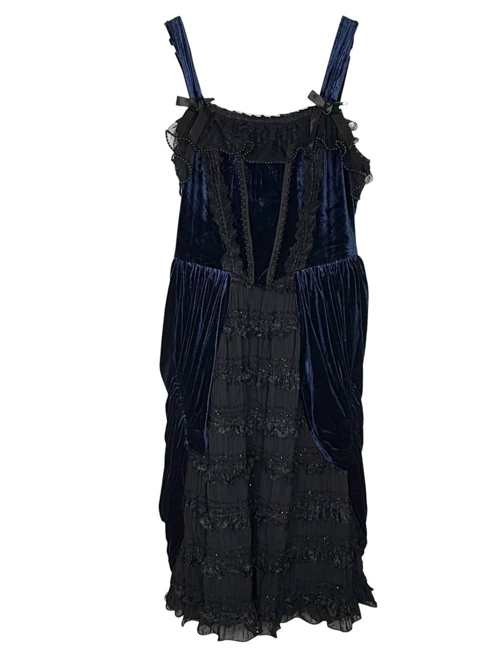 Dark In Love Indigo Dusk Midi Dress Large Romantic Gothic Blue Velvet Sleeveless - Picture 4 of 10